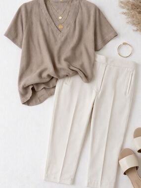 Mango Cream Slim Ankle Pants Neutral Chic -M
